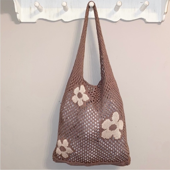 ⭐️SALE ~‎ 1 left⭐️ Mesh Tote Bag Khaki & Cream Floral ~ New - Picture 3 of 9